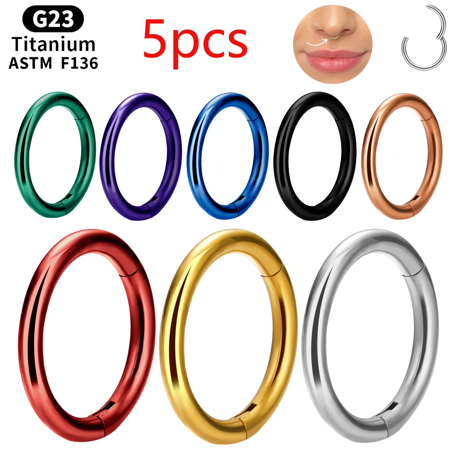 Septum Clicker Ring - 5pcs G23 Titanium Piercing sexy Septum