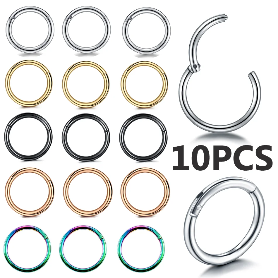Septum Clicker Ring - 10pcs Hinged Segment Nose Ring Stainless
