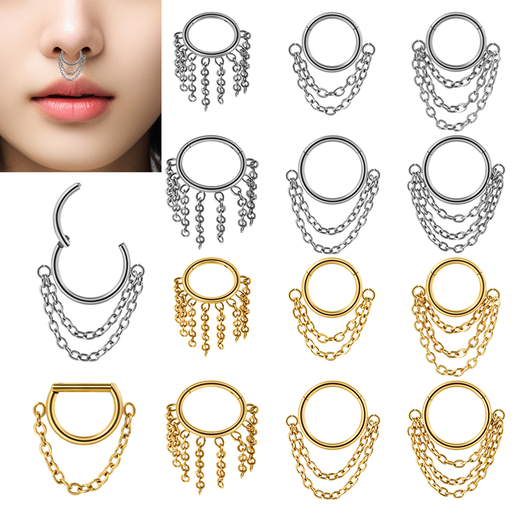 Septum Clicker Ring - 1pcs Surgical Steel Chain Dangle Septum