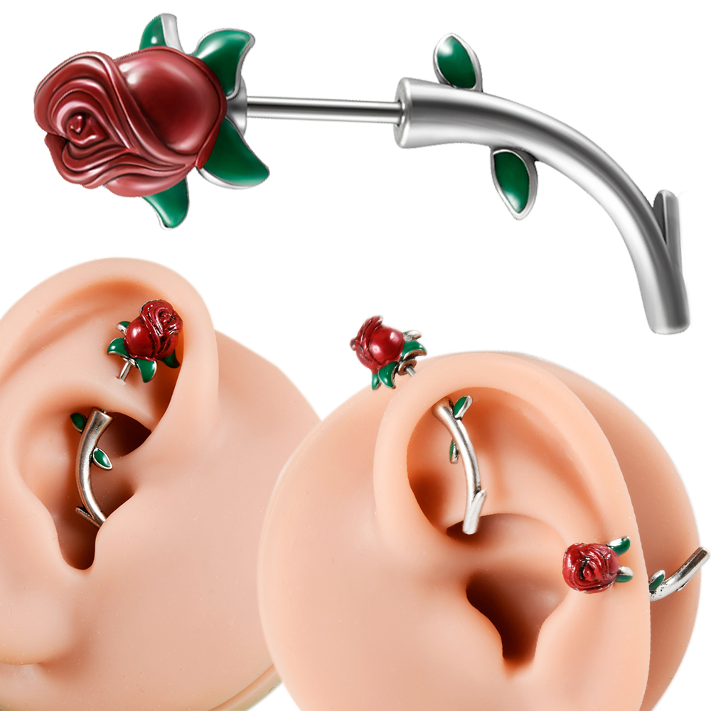 Body Jewelry Surgical Steel - 1PC Surgical Steel Red Rose Flower