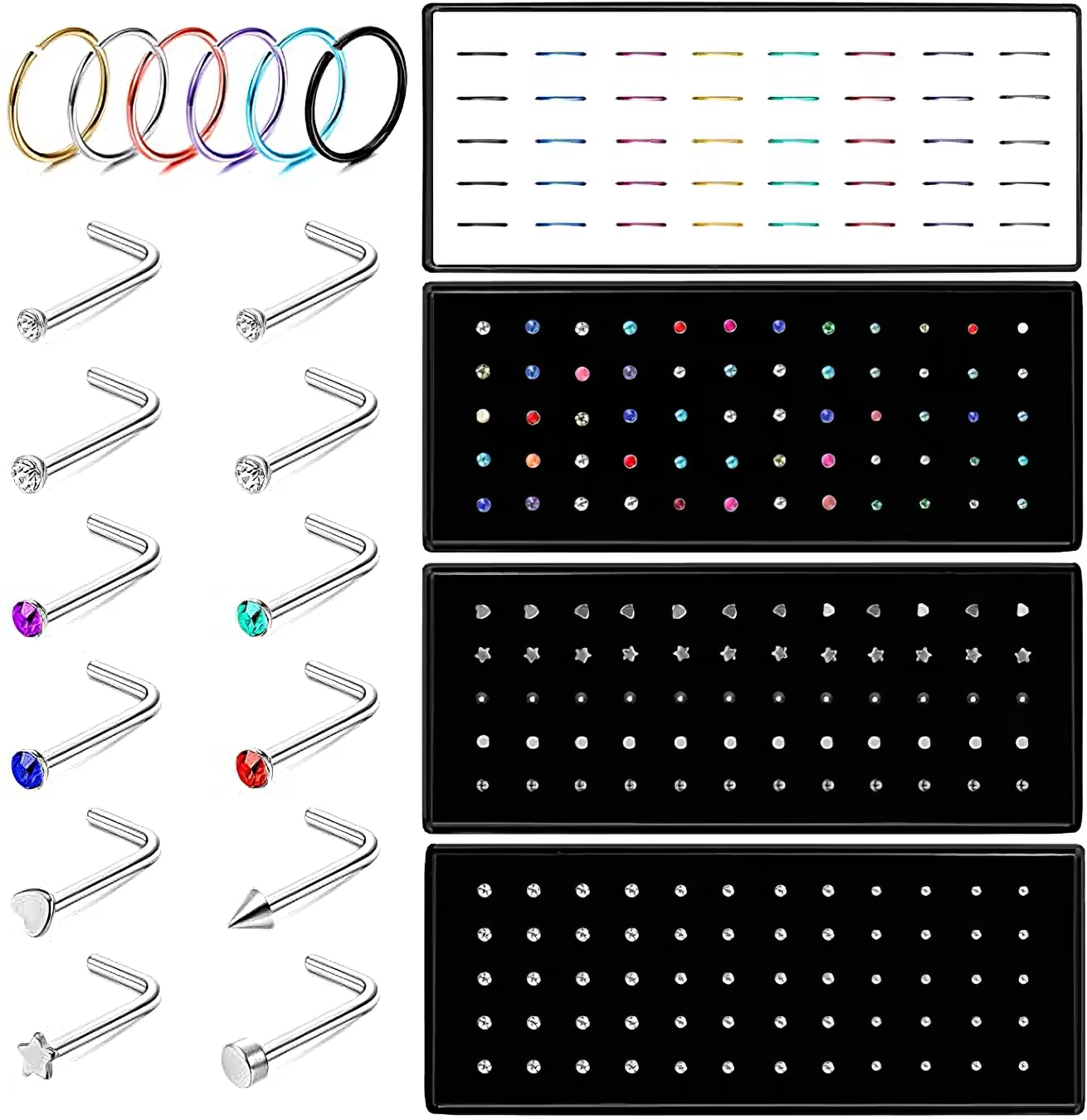 Body Jewelry Jewelry Box - Crystal Surgical Steel Nose Studs Straight