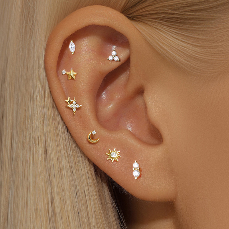 1PC Stainless Steel Star Moon  - Body Jewelry Cartilage Earrings ulasan dan harga