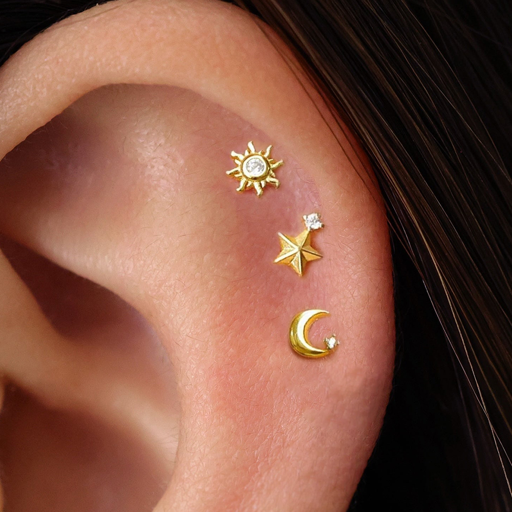 1PC Stainless Steel Star Moon  - Body Jewelry Cartilage Earrings ulasan dan harga