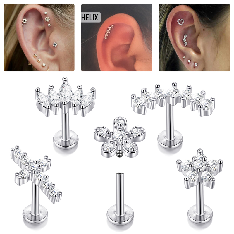 1Pc Flower Tragus Piercing Stu - Body Jewelry Surgical Steel ulasan dan harga
