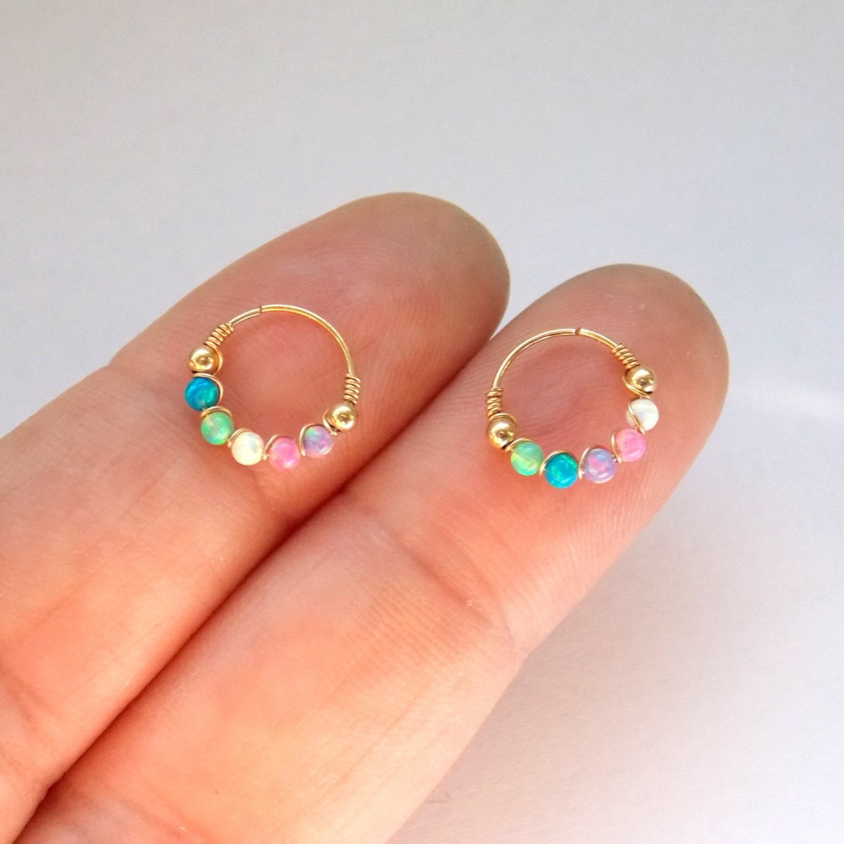 10mm 14K Gold Filled Opal Nose - Body Jewelry Hangers ulasan dan harga