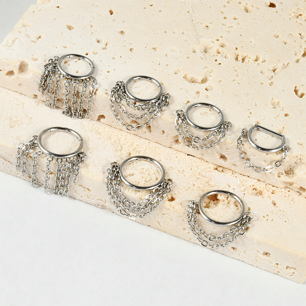 1pcs Surgical Steel Chain Dang - Septum Clicker Ring ulasan dan harga