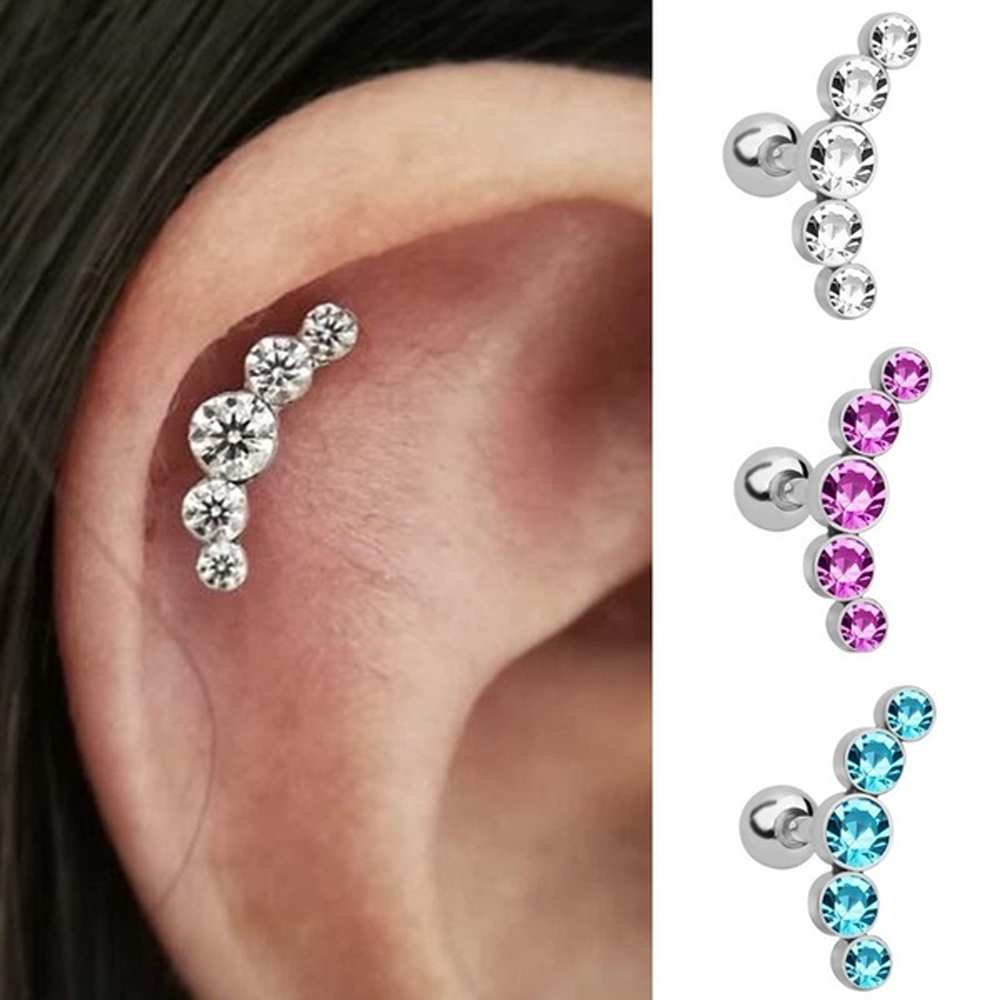 1Pcs Fashion 16G Crystal Gem O - Body Jewelry Earrings ulasan dan harga