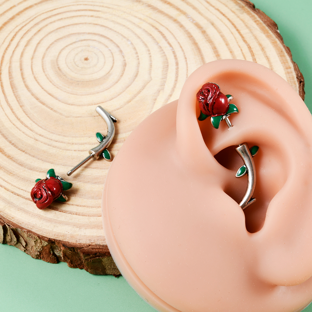 1PC Surgical Steel  Red Rose F - Body Jewelry Surgical Steel ulasan dan harga