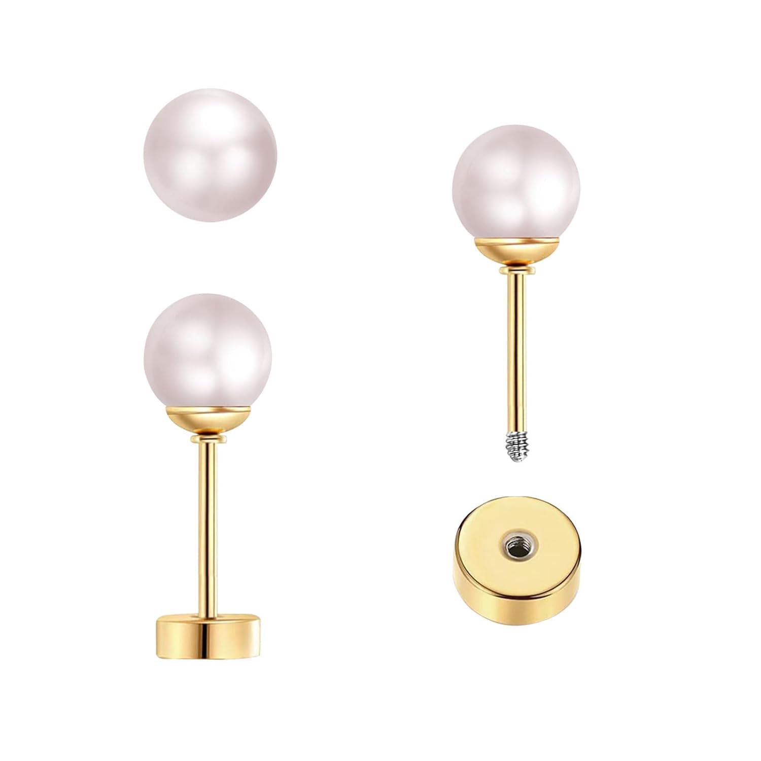 3 Pairs Tiny Pearl Stud Earrin - Body Jewelry Surgical Steel ulasan dan harga