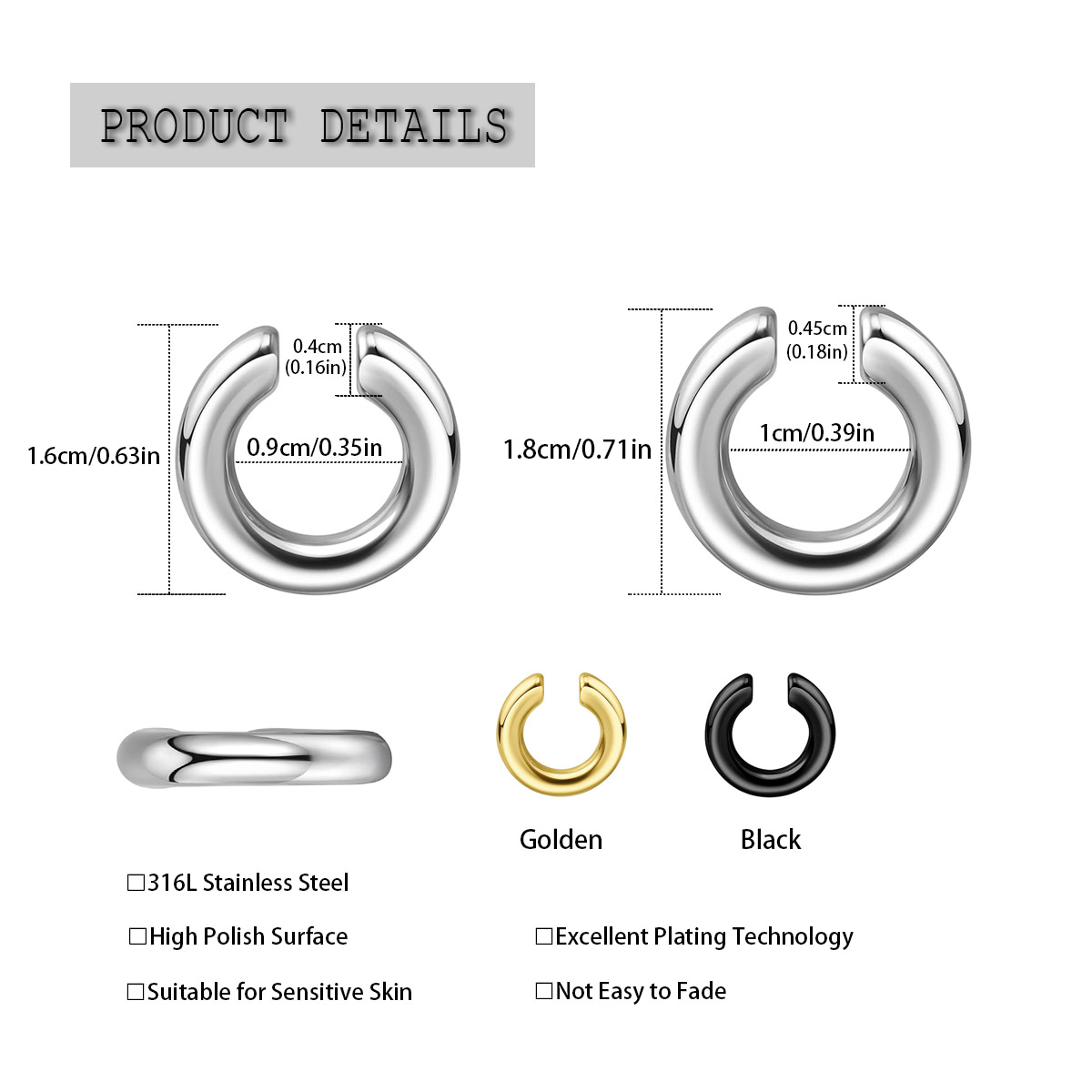 1pc Exaggerated c-Shaped Non-P - Body Jewelry Earrings ulasan dan harga