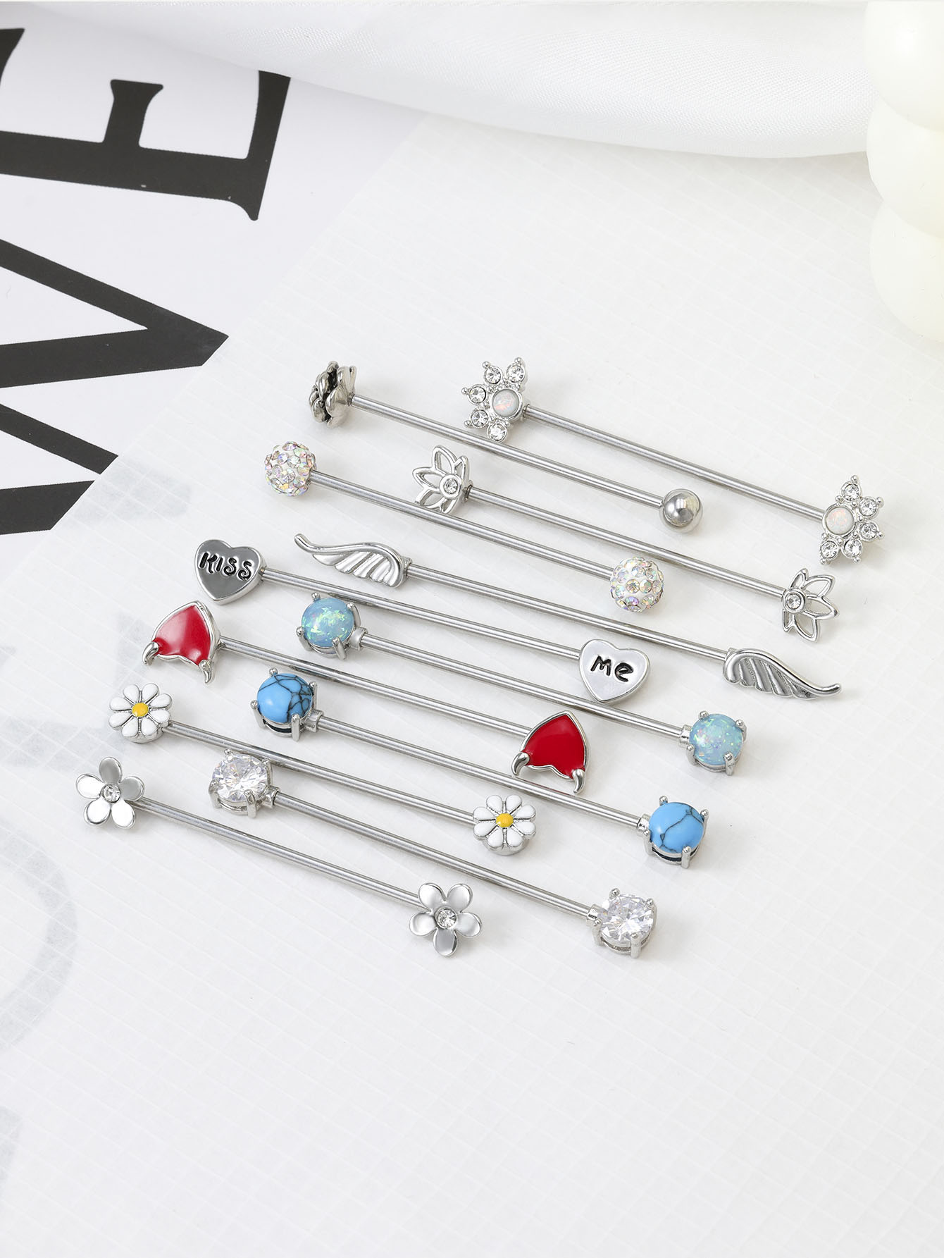 16G Arrows Hearts Industrial B - Body Jewelry Cartilage Earrings ulasan dan harga
