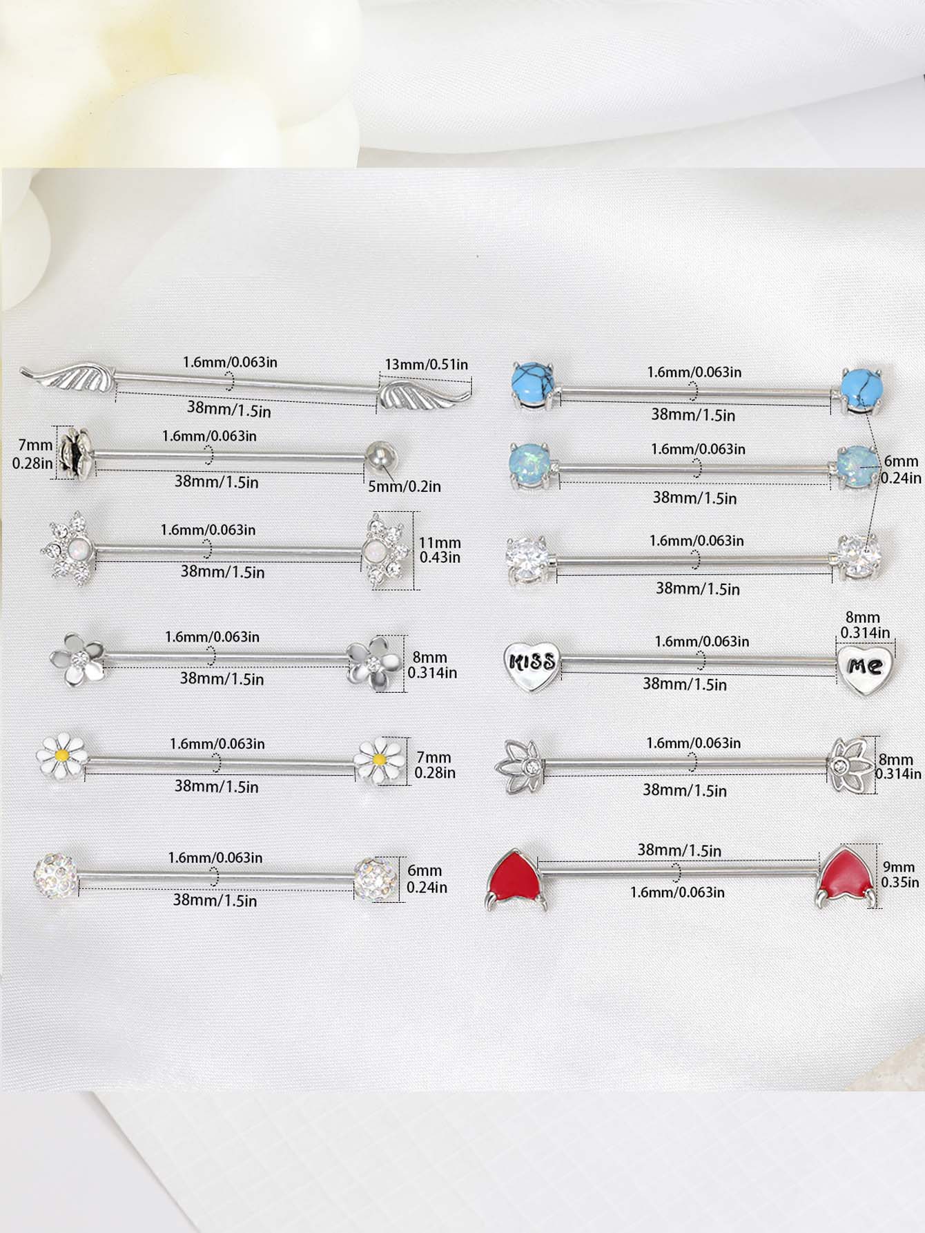 16G Arrows Hearts Industrial B - Body Jewelry Cartilage Earrings ulasan dan harga