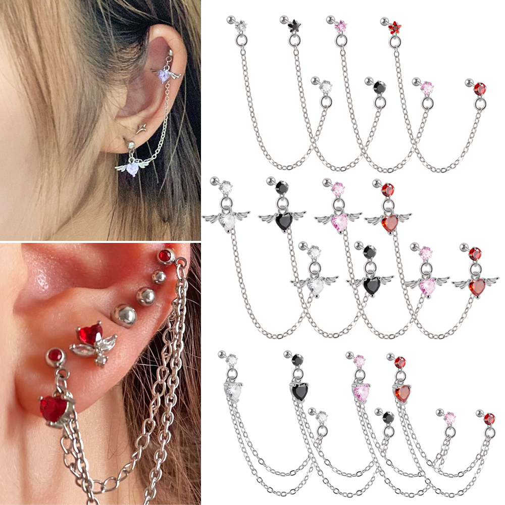1PC Surgical Steel CZ Gem Ear  - Body Jewelry Surgical Steel ulasan dan harga