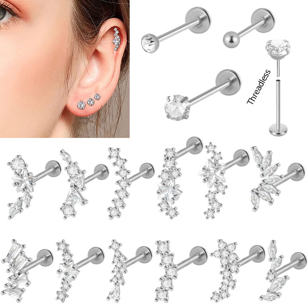 1PC Surgical Steel Zircon Labr - Body Jewelry Surgical Steel ulasan dan harga